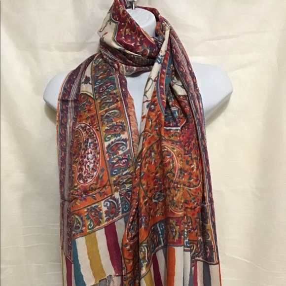Viscose cotton colorful paisley printed stole - Picture 5 of 7